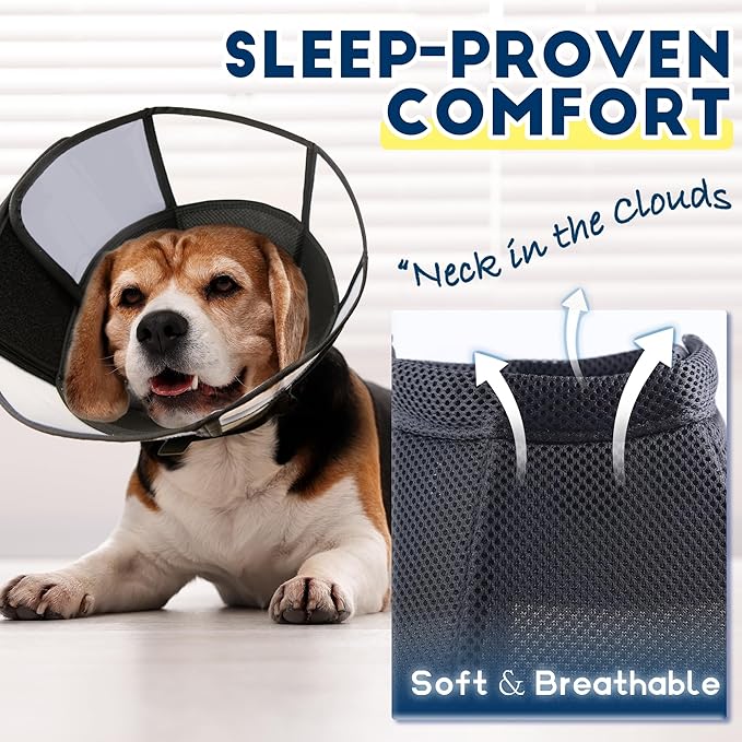 Soft Dog Cone Collar, Comfortable Pet Recovery Neck Collars After Surgery for Extra Large Dogs, Plastic Breathable Elizabethan Dog Head Circle Stop Licking, Adjustable Cones 37cm Long (XXL Black)