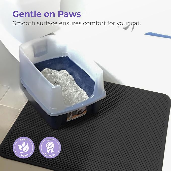 iPrimio Large Cat Litter Trapper Mat with Exclusive Urine/Waterproof Layer - Cat Litter Mat - Larger Holes with Urine Puppy Pad Option for Messy Cats - Soft on Paws and Light - 30" x 23" (Black Color)