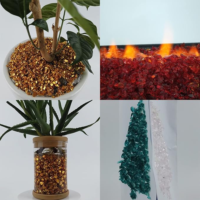 TWINKLING High Luster Fire Glass Gravel Stone Glitter,Broken Glass,Fire Gems Chips,Crushed Glass for Fire Pit Crafts Resin Art Aquarium Garden Decoration,3-6mm,1-Pound Jar (Orange Red)