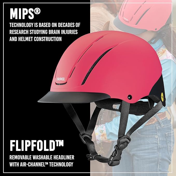 Troxel Spirit MIPS Technology Full Coverage Horse Riding Helmet, Horseback Riding Gear for Equestrians, Large (7-3/8-7-3/4), Pink Duratec