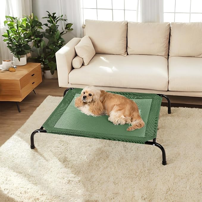 50" Lx35 Wx8 H Cooling Elevated Dog Bed for Large Dogs with Non-Slip Floor Protectors & Breathable Mesh, Raised Indoor & Outdoor Dog Cot Pet Hammock, Green