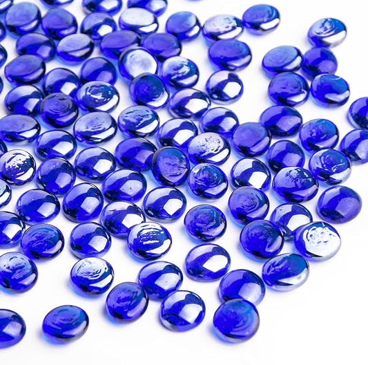 1 LB Blue Glass Marbles, Mini Flat Glass Beads~150 PCS for Vase Fillers, Floral Bottom Mancala Gems Pebbles Fish Tank Rocks for Table Aquarium,Home Decor Art Craft Supplies(0.5"~0.7")