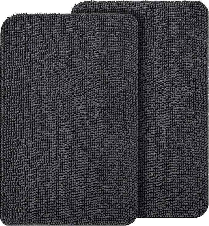 OLANLY Dog Door Mat Set 2-Piece 36x24, Absorbs Moisture and Dirt, Absorbent Non-Slip Washable Doormat, Quick Dry Chenille Mud Mat for Dogs, Entry Indoor Entryway Carpet for Inside Floor, Dark Grey