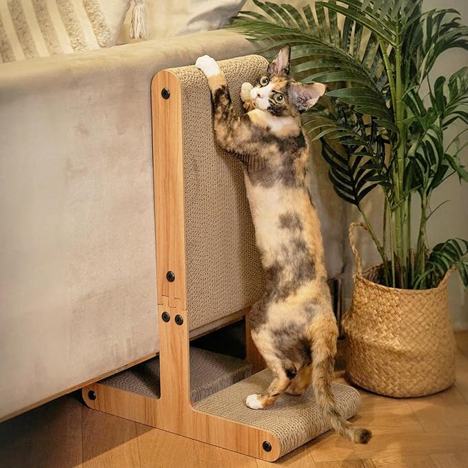 Nekosan T-Shaped Cat Scratcher for Indoor Cats, Double-Sided Furniture Protector, 23.6x16.9x9.6 Inch Large, Cardboard With Ball Toy