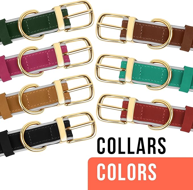 OOPSDOGGY Reflective Geniune Leather Airtag Dog Collar Soft Padded Collars for Small Medium Large Breed Dogs Puppy, 4 Sizes, 7 Colors (Brown, Small, 9"-12")