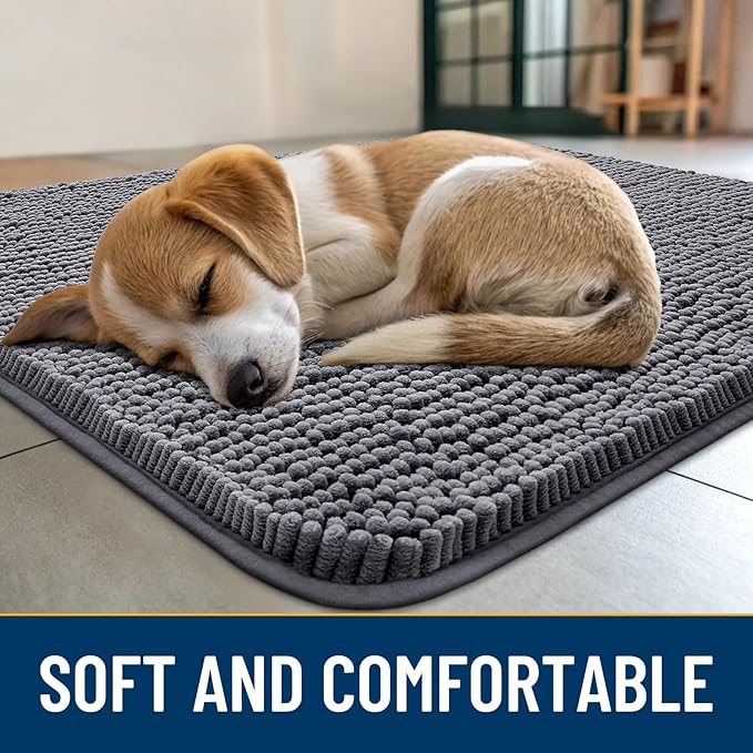 Smiry Dog Door Mat for Muddy Paws 48x30, Absorbs Moisture and Dirt Doormat, Non-Slip Washable Quick Dry Chenille Front Door Mat Indoor Entrance, Entryway Carpet for Inside Floor, Dark Grey