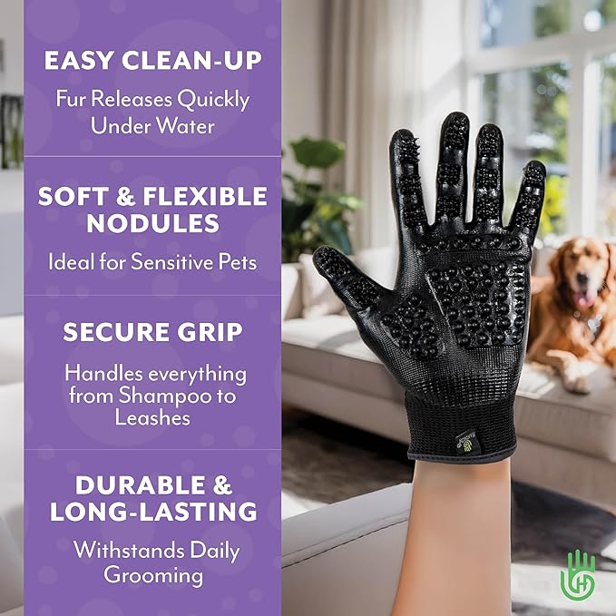 H HANDSON Pet Grooming Gloves - Patented #1 Ranked, Award Winning Shedding, Bathing, & Hair Remover Gloves - Gentle Brush for Cats, Dogs, and Horses (Red, Large)