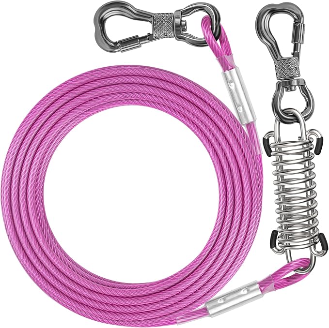 Tresbro 10 FT Dog Tie Out Cable with Spring, Shock Absorbing Tether Chains for Outside Aavilable in 10/15/20/25/30/40/50/70/100/120 FT, Heavy Duty Leads for Yard for Medium & Large Dogs Up to 500 LBS