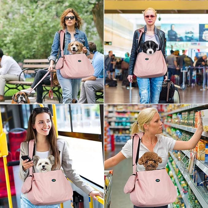 Ownpets Pet Dog Sling Carrier Bag Adjustable Padded Strap Dog Hand Free Safe Mesh Pet Carrier for Small Medium Dog Cat (Pink)