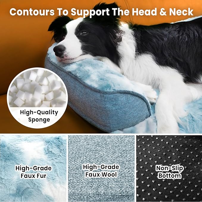 Calming Extra Large Dog Couch Bed for Dogs, 45 x 37 inch Waterproof Removable Pet Mat Couch Cover for Furniture Protector, Non-Slip Fluffy Pelsbarn Dog Bed for Couch, Sofa, Car - Tie-Dye Blue