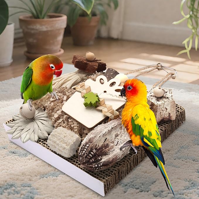 Kyouki Bird Toys, Parakeet Toys, Parrot Toy, Conure Hanging Chewable Cardboard Foraging Suitable for Budgies, Cockatiels, Lovebirds, Sun Conures - and Other Small/Medium Parrots (Medium)