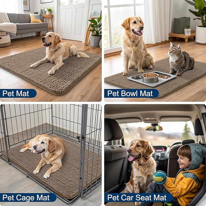 Smiry Dog Door Mat for Muddy Paws 40x32, Absorbs Moisture and Dirt Doormat, Non-Slip Washable Quick Dry Chenille Front Door Mat Indoor Entrance, Entryway Carpet for Inside Floor, Camel