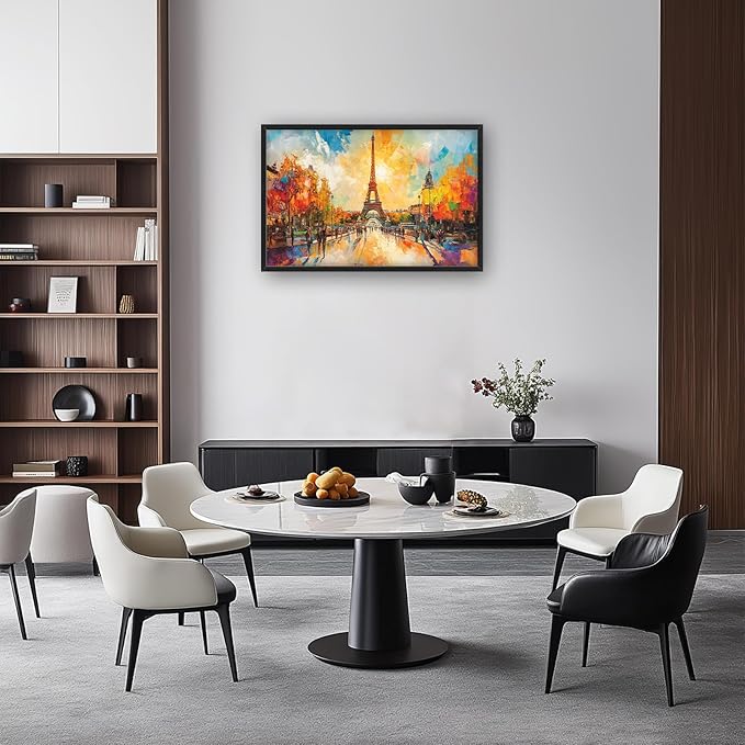 Framed Large Eiffel Tower Wall Art for Living Room, Oversized Paris City Street Landscape Wall Decor, Colorful Sunrise Canvas Painting Modern Artwork for Living Room Bedroom Office 36"x24"