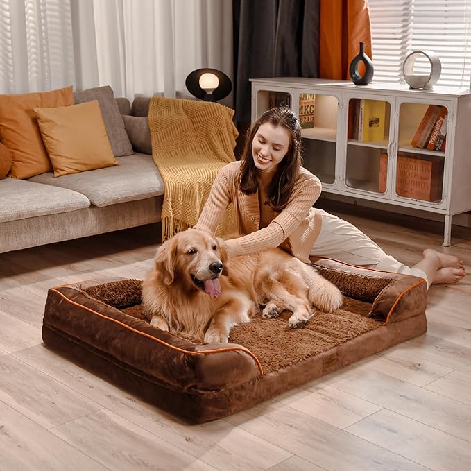 Comfort Expression Large Dog Beds Waterproof Orthopedic Foam Dog Sofa Beds Comfy Pet Bed with Washable Removable Cover & Non-Slip Bottom(Large,Chocolate Brown)