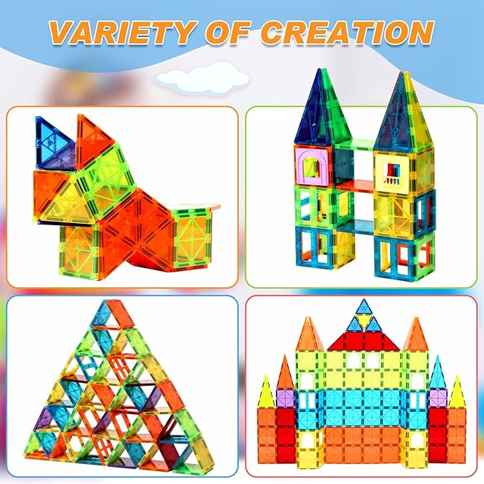 Magnetic Building Tiles for Kids,64 PCS Educational Magnetic Stacking Blocks for Boys Girls, Magnets Construction Toys,Stem Preschool Kindergarten Learning Toys