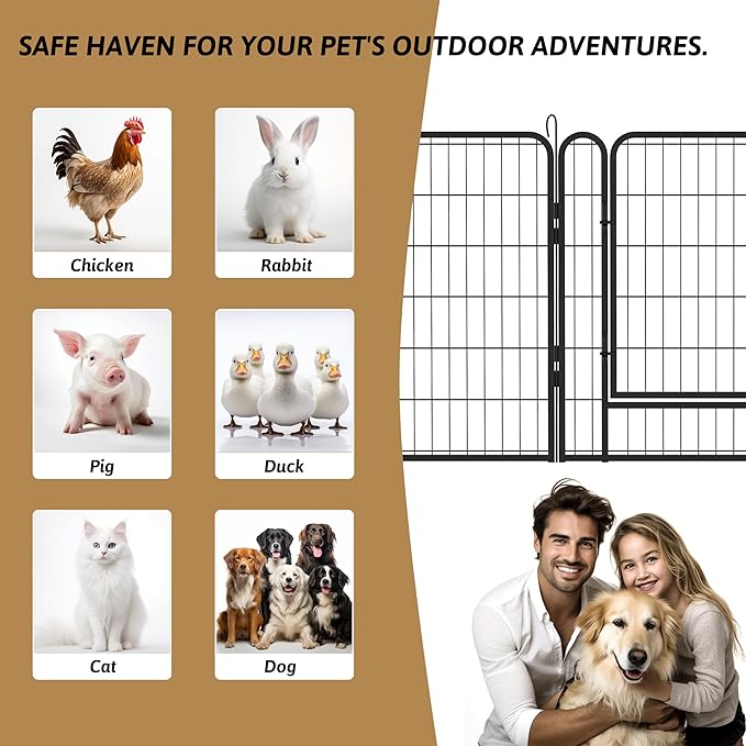 Dog Playpen, Outdoor Dog Fence, 12 Panels, 40" H Dog Pen for Large/Medium/Small Dogs, Heavy Duty Metal Pet Fence with Gate, Portable Dog Fence for RV Camping and Yard (Black)
