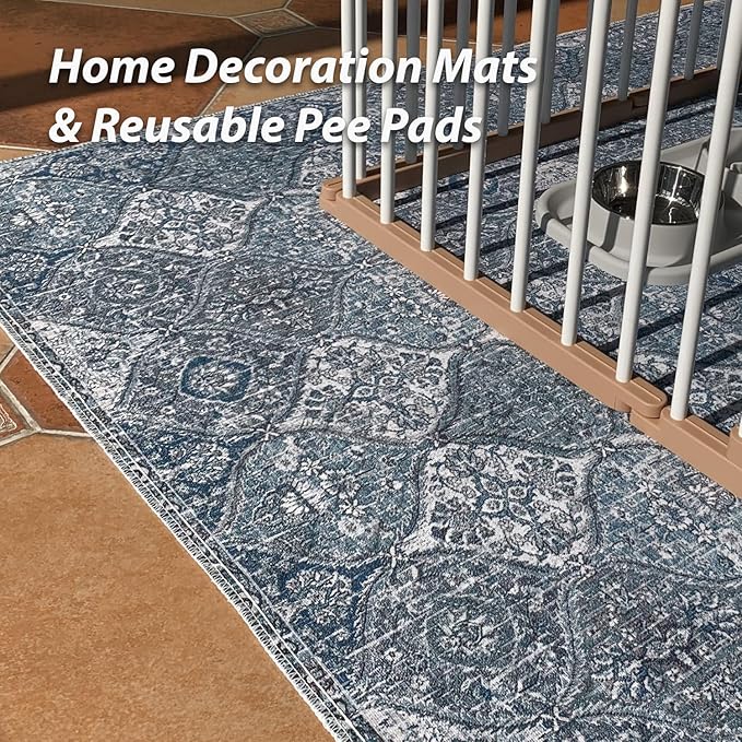 nunubaby 4PACK Washable Pee Pads for Dogs, Stylish, Non-Slip and Leak-Proof Pee Pads. Reusable Potty Pads for Dogs for Crates and Floors.(Blue/Multi, 72" x72" )
