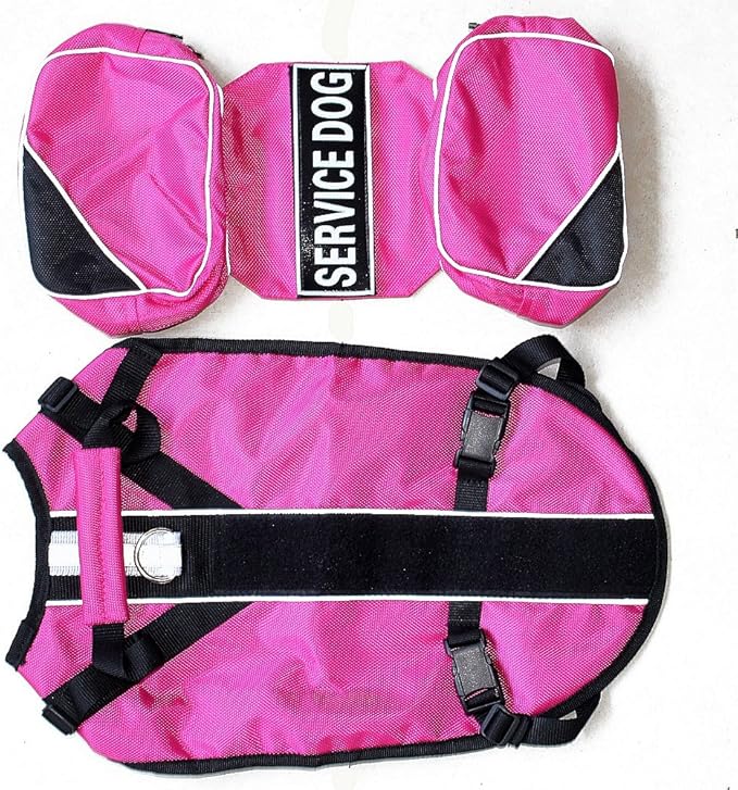 Serijoars Dog Vest Harnesses with Saddlebag Backpack for Camping & Travel - Reflective Hound Hiking Backpack Saddle Bag - Lightweight Vest Harness for Medium & Large Dogs (Hot Pink, L)