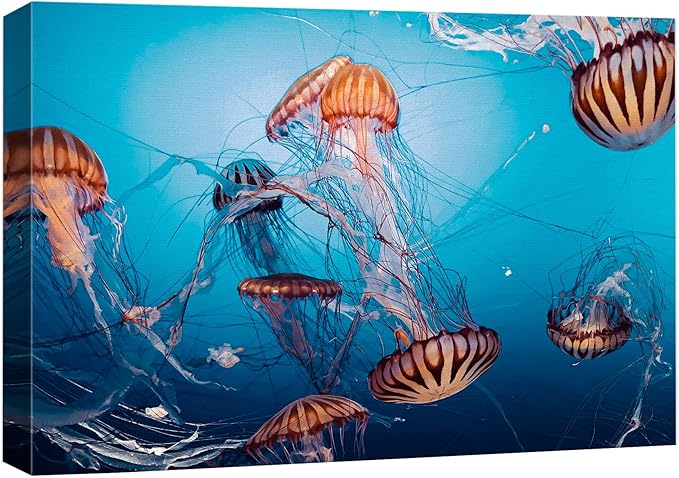 wall26 Canvas Print Wall Art Tiger Stripe Jellyfish Underwater Ocean Sea Nature Animals Photography Realism Rustic Scenic Landscape Wilderness Colorful for Living Room, Bedroom, Office - 32"x48"