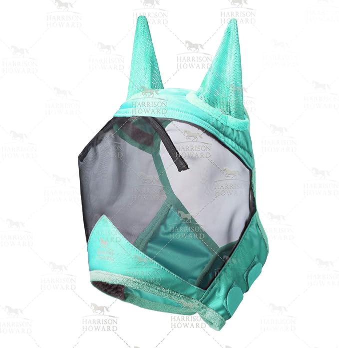 Harrison Howard CareMaster Pro Luminous Horse Fly Mask Large Eye Space Standard with Ears UV Protection for Horse Summer Mint S Pony