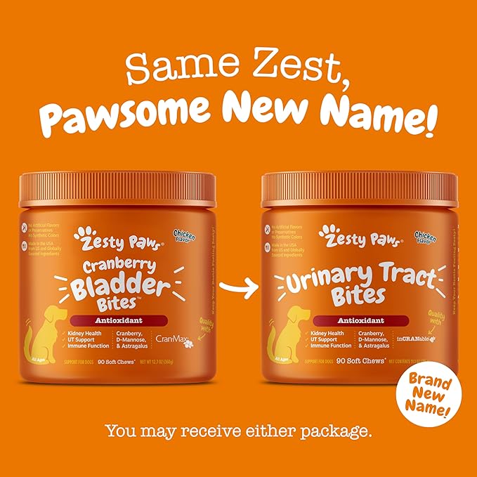 Zesty Paws Cranberry Supplement for Dogs - Bladder Control for Dogs - Urinary Tract Support - Cranberry Chews - Immune & Gut Support - Chicken - 90 Count