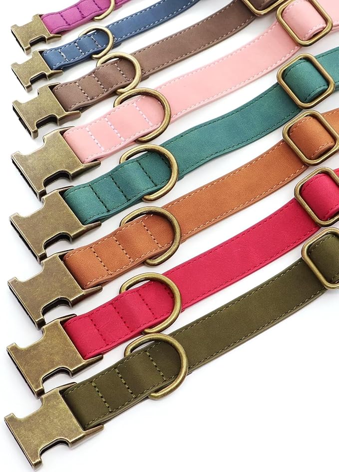 Didog Soft PU Leather Dog Collar, Stylish Quick Released Dog Collars for Medium Dogs, Easy Clean Adjustable Pet Collar for Daily Walking, Red, M Fit 13-21" Neck