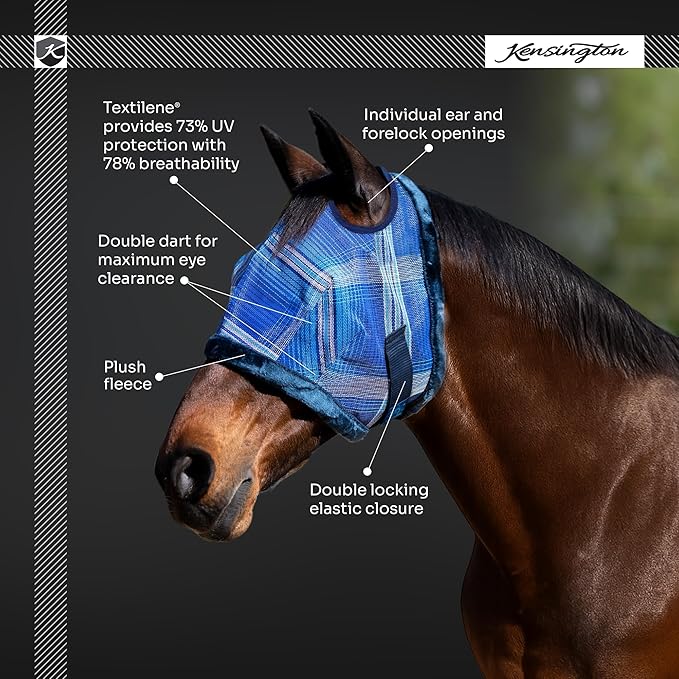 Kensington UV Fly Mask with Fleece Trim - Protective Mask with Dual Ear Opening & Forelock Freedom - Medium, Lavender Mint
