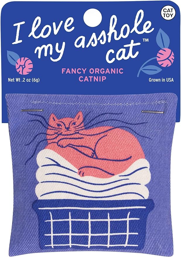 Blue Q I Love My A'hole Cat Catnip Cat Toy. Premium Organic Catnip Grown in The USA, 100% Cotton Pouches, Kitty Graphics Sure to Delight Every Cat-Keeper.