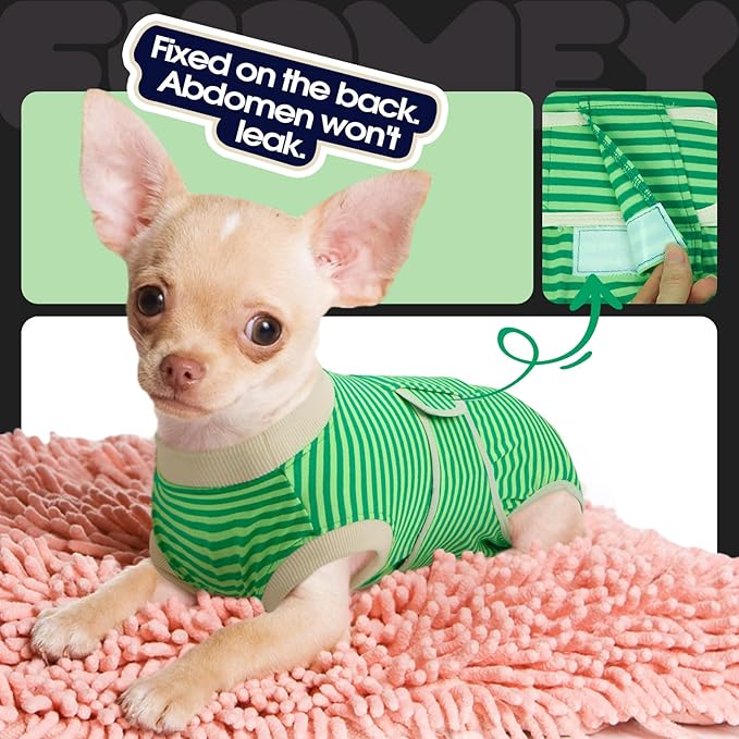 FUAMEY Dog Recovery Suit Male,Dogs Surgery Neuter Suits Puppy Spay Shirts for Female Protect Dog's Skin Anti Licking Abdominal Wounds Doggie Onesie Pet Bodysuit Alternative to Cone Green Stripes M