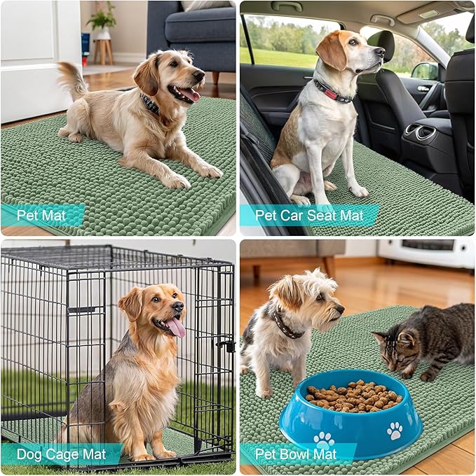 OLANLY Dog Door Mat for Muddy Paws 70x24, Absorbs Moisture and Dirt, Absorbent Non-Slip Washable Doormat, Quick Dry Chenille Mud Mat, Entry Indoor Entryway Carpet for Inside Floor, Olive Green