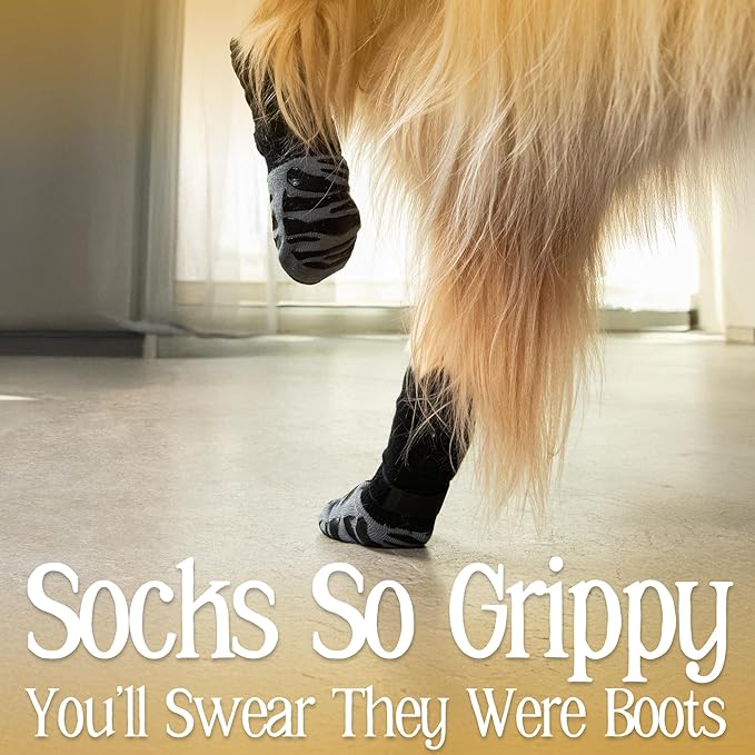 DOK TigerToes Premium Non-Slip Dog Socks for Hardwood Floors - Extra-Thick Grip That Works Even When Twisted - Prevents Licking, Slipping, and Great for Dog Paw Protection - Size Medium
