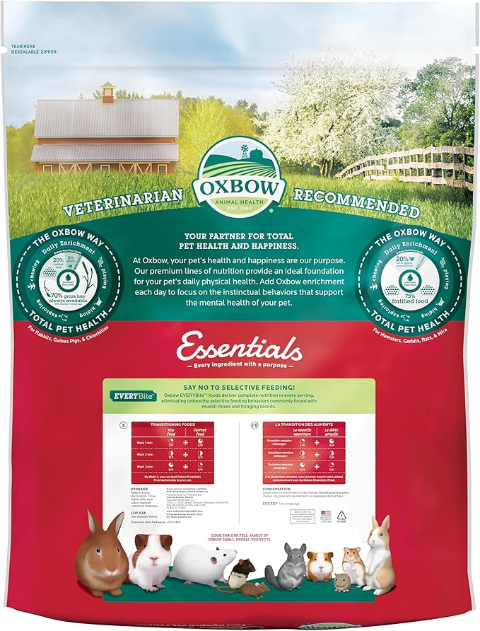 Oxbow Essentials Chinchilla Food, Made Alfalfa, Vitamin & Mineral Rich Food for Chinchillas, Small Animal Pet Pellets, Made in USA, High Fiber, 25 lb Bulk Bag