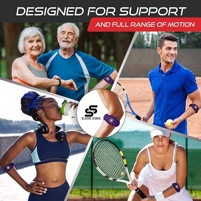 Sleeve Stars Tennis Elbow Brace for Women - Adjustable Tennis Elbow Strap, Golfers Elbow Brace for Men, Counterforce Brace for Tendonitis Relief, Fits 9"-23" (Pair/Dark Purple)