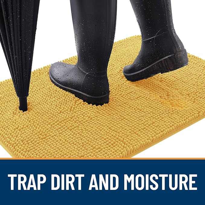 OLANLY Dog Door Mat for Muddy Paws 47x20, Absorbs Moisture and Dirt, Absorbent Non-Slip Washable Doormat, Quick Dry Chenille Mud Mat for Dogs, Entry Indoor Entryway Carpet for Inside Floor, Yellow
