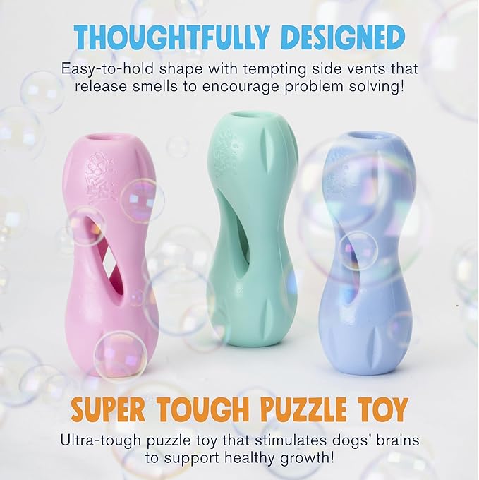 WEST PAW Zogoflex Qwizl Dog Puzzle Treat Toy – Interactive Chewing for Dogs – Dispenses Pet Treats – Brightly-Colored Dog Enrichment Toy for Aggressive Chewers, Fetch, Catch, Large 6.5", Bubblegum