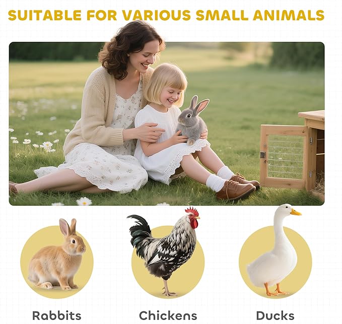 PawHut 54" 2-Story Large Rabbit Hutch Bunny Cage Wooden Pet House Small Animal Habitat with Lockable Doors, No Leak Tray and waterproof Roof for Outdoor/Indoor Orange
