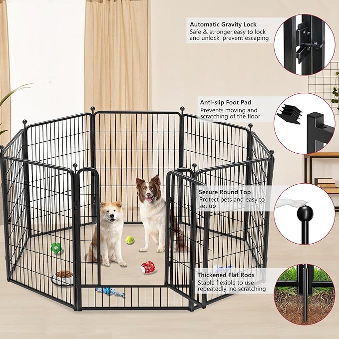 Dog Playpen Outdoor 40 inch 16 Panels Indoor Dog Pen for Large/Medium/Small Dogs Rustproof Metal Dog Fence Outdoor for Yard, Puppy Playpen with Door Portable Pet Fence for RV Camping Yard