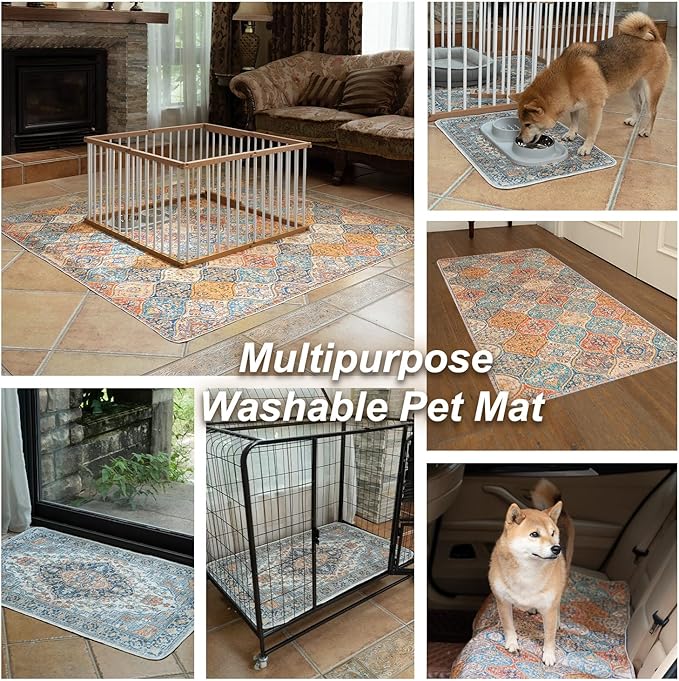 nunubaby Washable Pee Pads for Dogs, Stylish, Non-Slip and Leak-Proof Pee Pads. Reusable Potty Pads for Dogs for Crates and Floors.(Green/Multi, 48" x48")