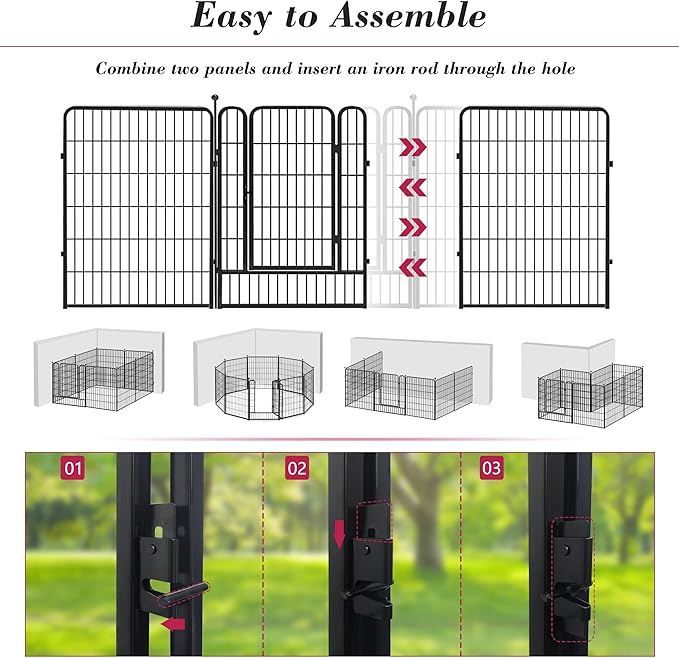 Dog Playpen 40 inch 36 Panels Indoor Outdoor Dog Pen for Large/Medium/Small Dogs Heavy Duty Metal Dog Fence Outdoor for Yard, Puppy Playpen with Door Portable Pet Fence for RV Camping Yard