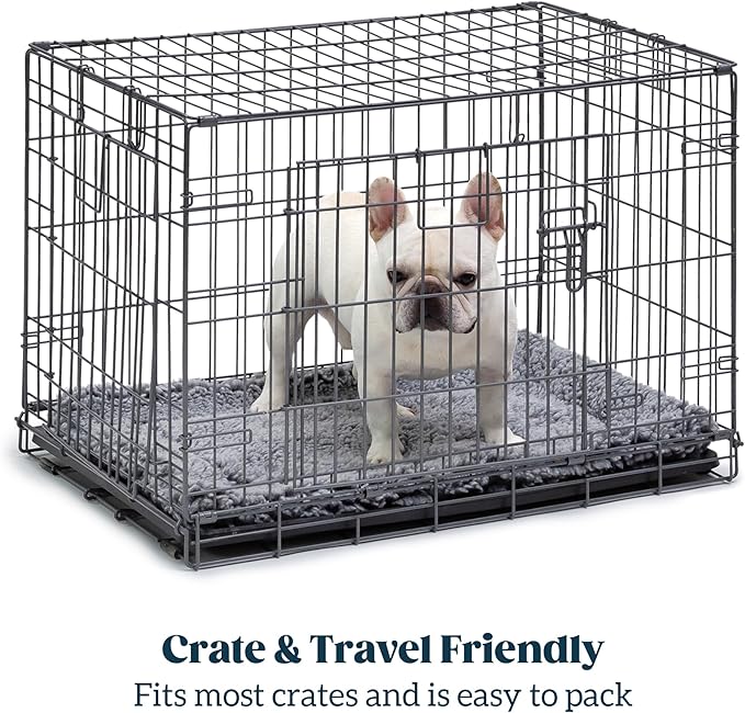 Stoutwool Indestructible Dog Bed - Fluffy Chew Proof Dog Crate Pad - Tough Kennel Pad for Aggressive Chewers - Washable, Ideal for Large Breeds & Fits 36-Inch Crate - 35"x22", Charcoal