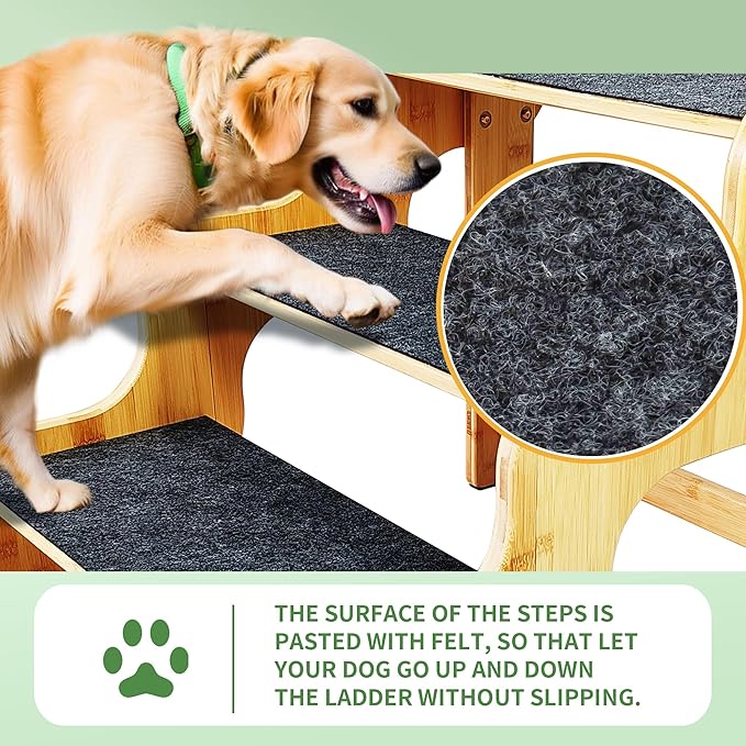 Dog Stairs for Large/Oldder Dogs,4 Steps Bamboo Wooden Pet Ramp for High Beds, Cars & Couch Sofa - Supports Dog Up to 160 LB,20-inches High
