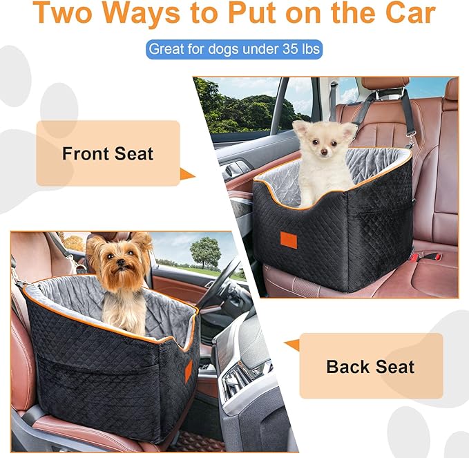 Dog Car Seat for Small Dogs, Memory Foam Booster Dog Seat for Dogs up to 35 lbs, Elevated Pet Car Seat, Travel Safety Pet Seat with Washable Removable Cover, Storage Pockets (Green)