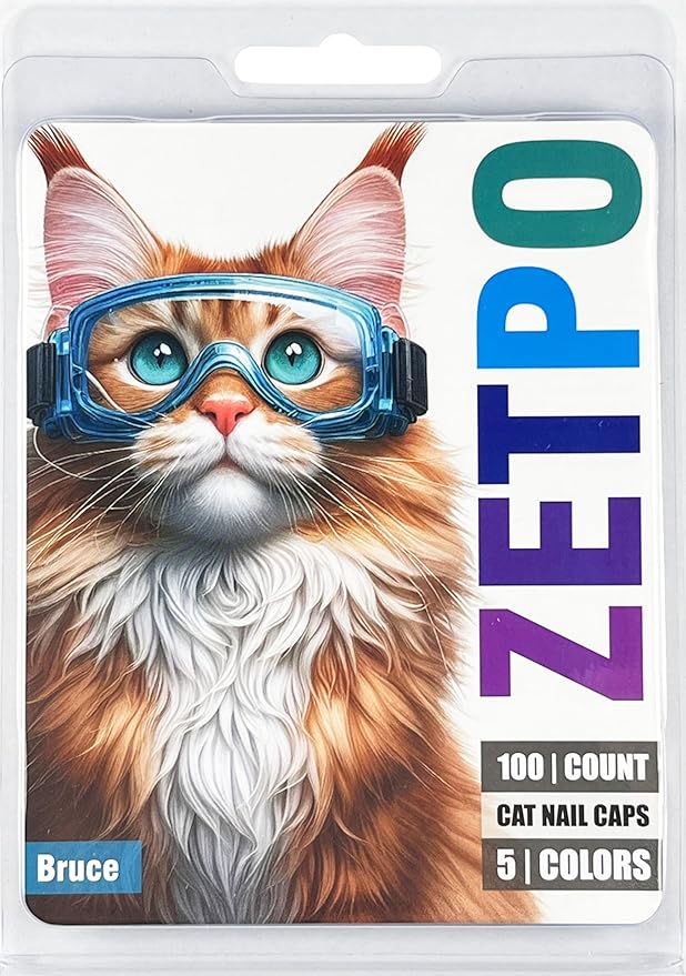 zetpo 100 pcs Cat Nail Caps | Cat Claw Covers | with Adhesives and Applicators (XS, Purple, Violet, Blue, Sky Blue, Turquoise)
