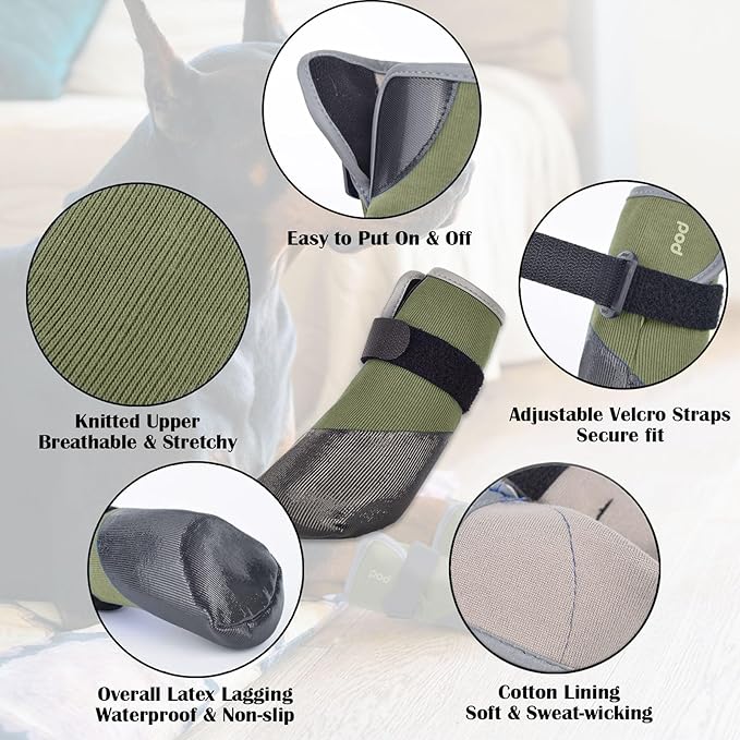 Dog Shoes Lightweight Dog Boots-Breathable Knitted Paw Protector with Adjustable Strap for Hot Pavement, Rain Walking, Hardwood Floors Anti Slip Reduce Noise, Prevent Licking Paws(Green,L)
