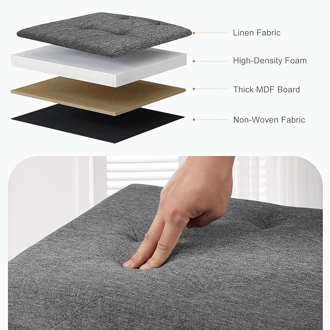 Sweetcrispy 30 Inches Folding Storage Ottoman Bench, Large End of Bed Foot Rest Stools Ottoman Storage Chest with Padded Seat for Bedroom, Living Room, Entryway, Holds up to 660 lb, Deep Grey