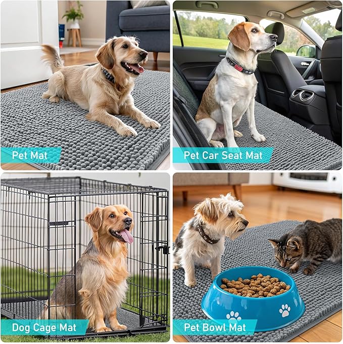 OLANLY Dog Door Mat for Muddy Paws 24x16, Absorbs Moisture and Dirt, Absorbent Non-Slip Washable Doormat, Quick Dry Chenille Mud Mat for Dogs, Entry Indoor Entryway Carpet for Inside Floor, Grey