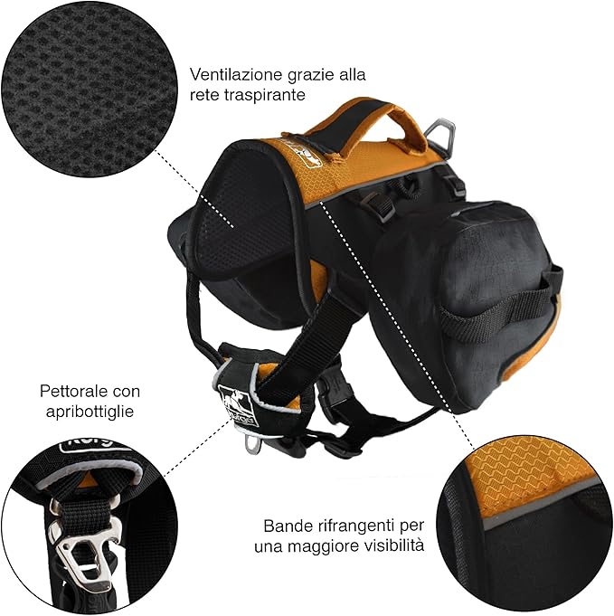 Kurgo Dog Saddlebag Backpack, Back Pack Dog Harness, Hiking Pack for Dogs, Packs for Pets to Wear, Camping & Travel Vest Harness, Reflective, Lightweight, Baxter Pack for Medium & Large Pets