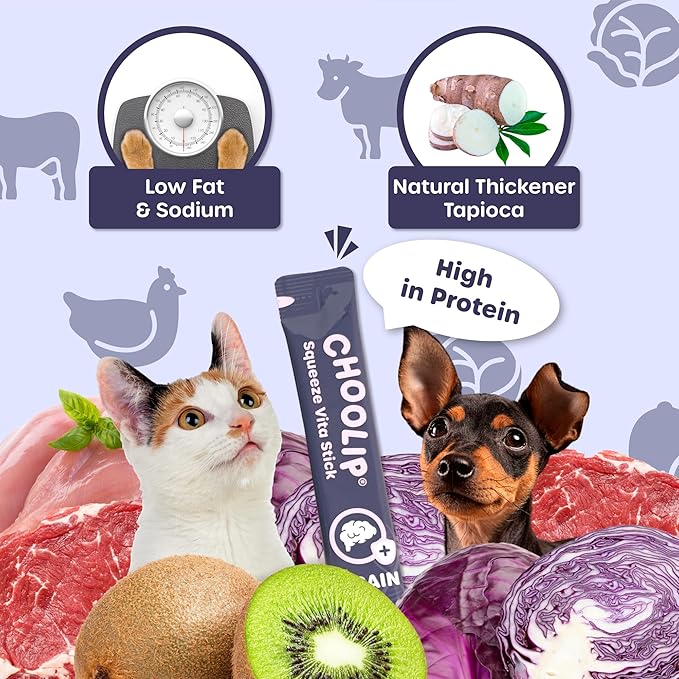 Squeeze Vita Stick Lickable Treats for Dogs & Cats. 7 Brain Support Sticks with Essential multivitamins. Soft and Tasty Paste for All Life Stages, Supporting Brain Health