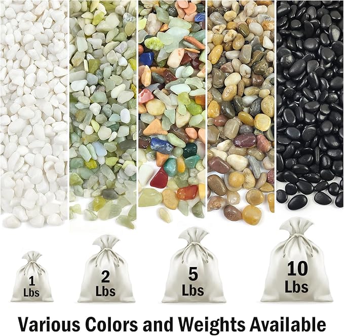 5 lbs Small Black Pebbles - 3/8 inch Decorative Stones for Indoor Plants, Outdoor, Vase, Landscaping & Garden