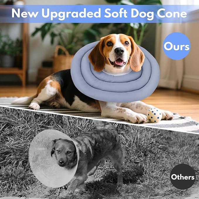 Dog Recovery Collar, Breathable Adjustable Soft Dog Cone, Waterproofing Cat Neck Cone, Pet Donut Collar After Surgery (Blue Gray, M)